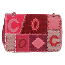 CHANEL Chain Patchwork Shoulder Bag Tweed Pink Silver CC Auth 185387SM-3