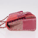 CHANEL Chain Patchwork Shoulder Bag Tweed Pink Silver CC Auth 185387SM-5