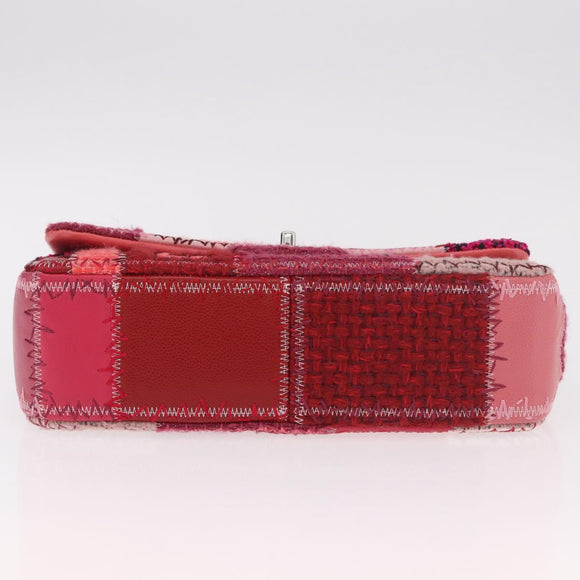 CHANEL Chain Patchwork Shoulder Bag Tweed Pink Silver CC Auth 185387SM