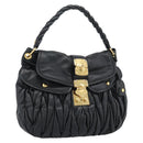 Miu Miu Matelasse Shoulder Bag Leather Black Gold Auth 185388V-1