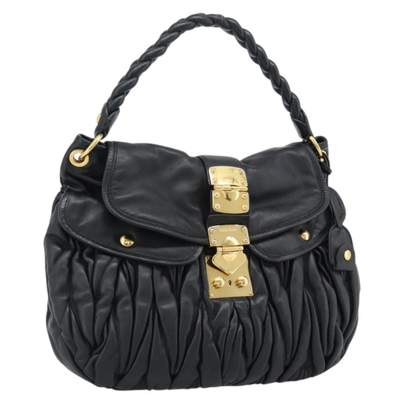 Miu Miu Matelasse Shoulder Bag Leather Black Gold Auth 185388V