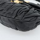 Miu Miu Matelasse Shoulder Bag Leather Black Gold Auth 185388V-14