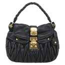 Miu Miu Matelasse Shoulder Bag Leather Black Gold Auth 185388V-13