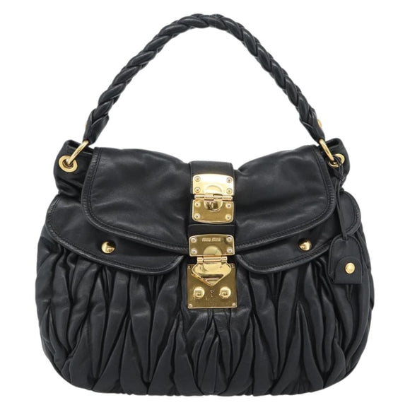 Miu Miu Matelasse Shoulder Bag Leather Black Gold Auth 185388V