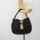 Miu Miu Matelasse Shoulder Bag Leather Black Gold Auth 185388V-23