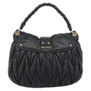 Miu Miu Matelasse Shoulder Bag Leather Black Gold Auth 185388V-2