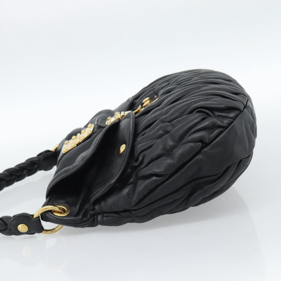 Miu Miu Matelasse Shoulder Bag Leather Black Gold Auth 185388V
