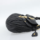 Miu Miu Matelasse Shoulder Bag Leather Black Gold Auth 185388V-4