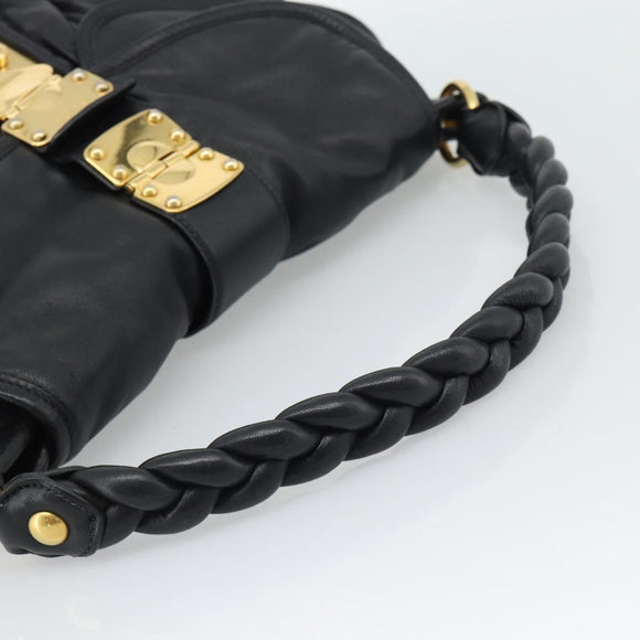 Miu Miu Matelasse Shoulder Bag Leather Black Gold Auth 185388V