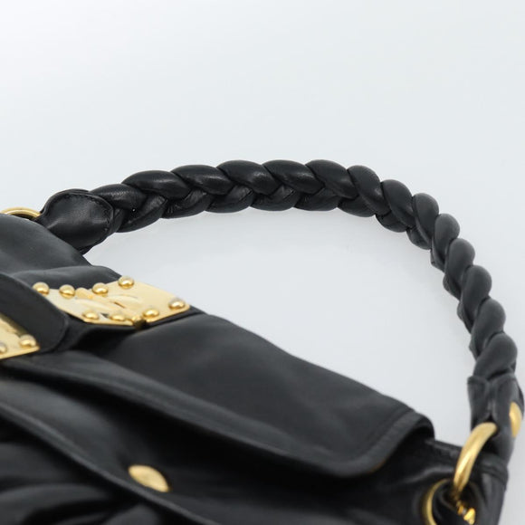 Miu Miu Matelasse Shoulder Bag Leather Black Gold Auth 185388V