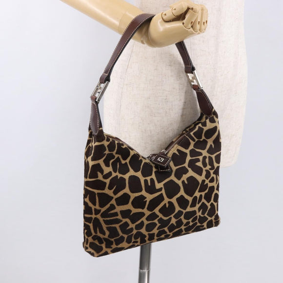 FENDI Shoulder Bag Harako leather Beige Silver Auth 185389V