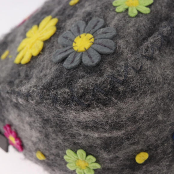 FENDI Floral Mamma Baguette Shoulder Bag Felt Gray Silver Auth 185390SAM