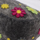 FENDI Floral Mamma Baguette Shoulder Bag Felt Gray Silver Auth 185390SAM-17