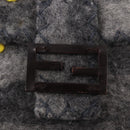 FENDI Floral Mamma Baguette Shoulder Bag Felt Gray Silver Auth 185390SAM-18