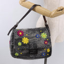FENDI Floral Mamma Baguette Shoulder Bag Felt Gray Silver Auth 185390SAM-23