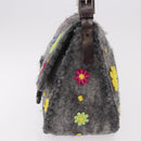 FENDI Floral Mamma Baguette Shoulder Bag Felt Gray Silver Auth 185390SAM-3
