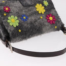 FENDI Floral Mamma Baguette Shoulder Bag Felt Gray Silver Auth 185390SAM-6