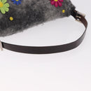 FENDI Floral Mamma Baguette Shoulder Bag Felt Gray Silver Auth 185390SAM-7