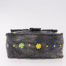 FENDI Floral Mamma Baguette Shoulder Bag Felt Gray Silver Auth 185390SAM-5