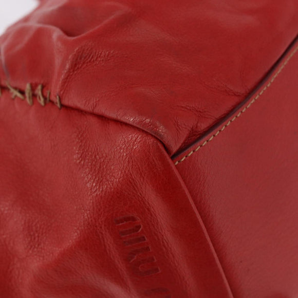 Miu Miu Hand Bag Leather Red Silver Auth 185391V