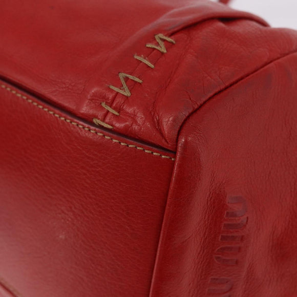 Miu Miu Hand Bag Leather Red Silver Auth 185391V