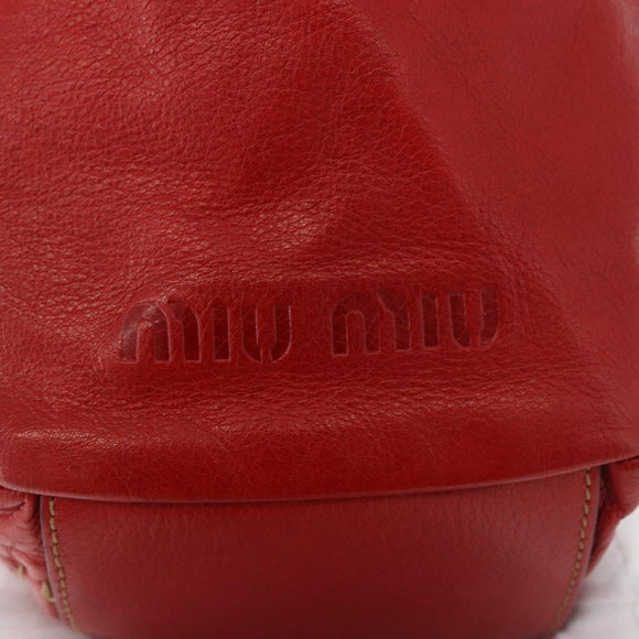 Miu Miu Hand Bag Leather Red Silver Auth 185391V