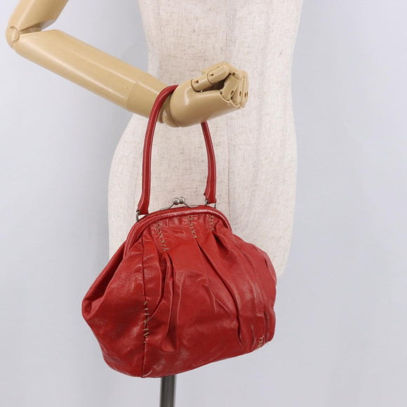 Miu Miu Hand Bag Leather Red Silver Auth 185391V