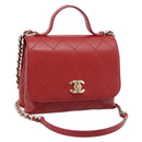CHANEL Matelasse Chain Shoulder Bag Lamb Skin 2way Red Gold CC Auth 185393SAM-1