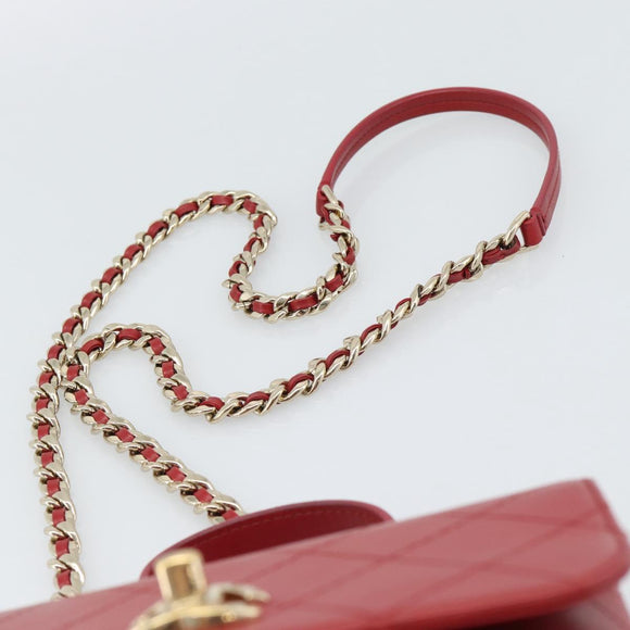 CHANEL Matelasse Chain Shoulder Bag Lamb Skin 2way Red Gold CC Auth 185393SAM