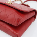 CHANEL Matelasse Chain Shoulder Bag Lamb Skin 2way Red Gold CC Auth 185393SAM-9