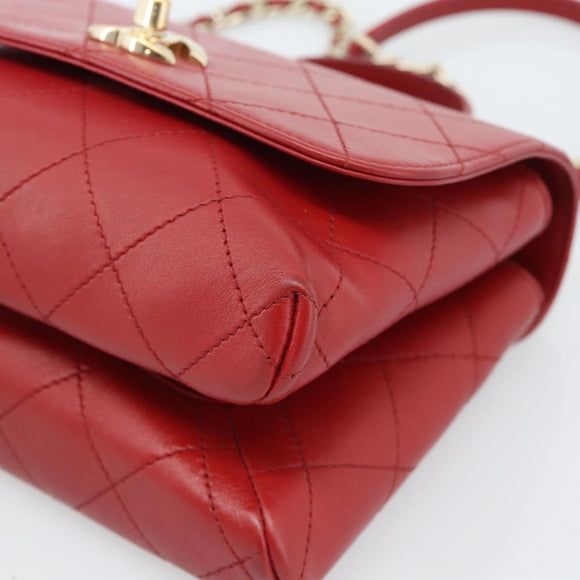 CHANEL Matelasse Chain Shoulder Bag Lamb Skin 2way Red Gold CC Auth 185393SAM