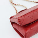 CHANEL Matelasse Chain Shoulder Bag Lamb Skin 2way Red Gold CC Auth 185393SAM-18