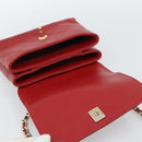 CHANEL Matelasse Chain Shoulder Bag Lamb Skin 2way Red Gold CC Auth 185393SAM-19