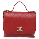 CHANEL Matelasse Chain Shoulder Bag Lamb Skin 2way Red Gold CC Auth 185393SAM-13
