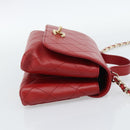 CHANEL Matelasse Chain Shoulder Bag Lamb Skin 2way Red Gold CC Auth 185393SAM-4