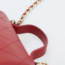 CHANEL Matelasse Chain Shoulder Bag Lamb Skin 2way Red Gold CC Auth 185393SAM-14