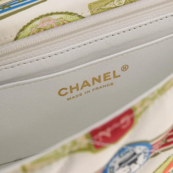CHANEL Cuba Collection Matelasse 20 Chain Bag Satin White Gold CC Auth 185394SM
