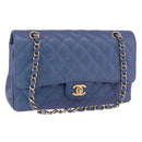 CHANEL Chain Matelasse 25 Shoulder Bag Caviar Skin Blue Gold CC Auth 185395SM-1