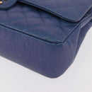 CHANEL Chain Matelasse 25 Shoulder Bag Caviar Skin Blue Gold CC Auth 185395SM-15