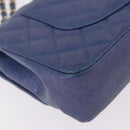 CHANEL Chain Matelasse 25 Shoulder Bag Caviar Skin Blue Gold CC Auth 185395SM-16