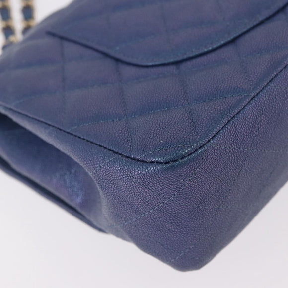 CHANEL Chain Matelasse 25 Shoulder Bag Caviar Skin Blue Gold CC Auth 185395SM
