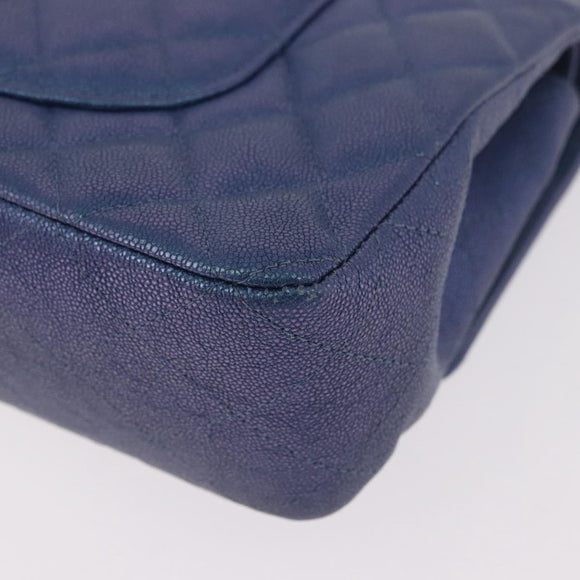 CHANEL Chain Matelasse 25 Shoulder Bag Caviar Skin Blue Gold CC Auth 185395SM