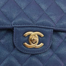 CHANEL Chain Matelasse 25 Shoulder Bag Caviar Skin Blue Gold CC Auth 185395SM-18