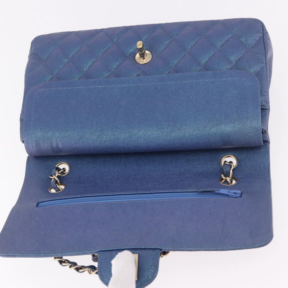 CHANEL Chain Matelasse 25 Umhängetasche Caviar Skin Blau Gold CC Auth 185395SM