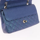 CHANEL Chain Matelasse 25 Shoulder Bag Caviar Skin Blue Gold CC Auth 185395SM-21