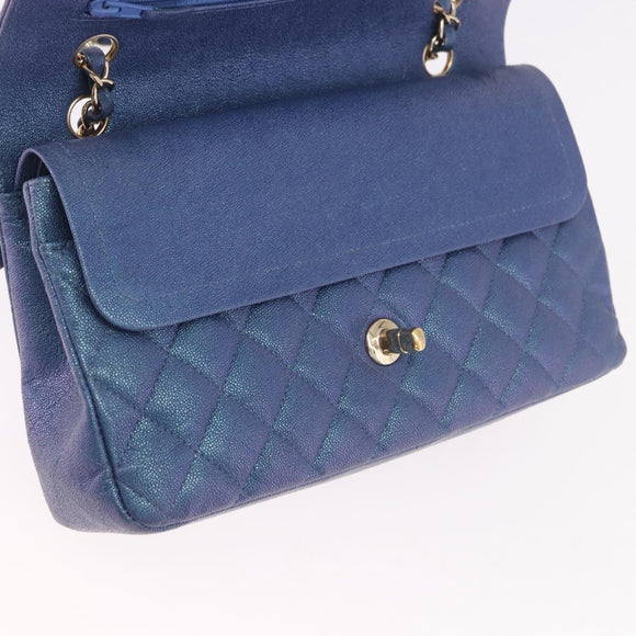 CHANEL Chain Matelasse 25 Umhängetasche Caviar Skin Blau Gold CC Auth 185395SM