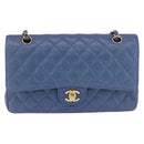 CHANEL Chain Matelasse 25 Shoulder Bag Caviar Skin Blue Gold CC Auth 185395SM-13