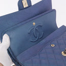 CHANEL Chain Matelasse 25 Shoulder Bag Caviar Skin Blue Gold CC Auth 185395SM-23
