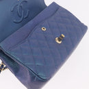 CHANEL Chain Matelasse 25 Shoulder Bag Caviar Skin Blue Gold CC Auth 185395SM-24