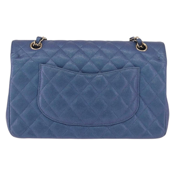 CHANEL Chain Matelasse 25 Shoulder Bag Caviar Skin Blue Gold CC Auth 185395SM